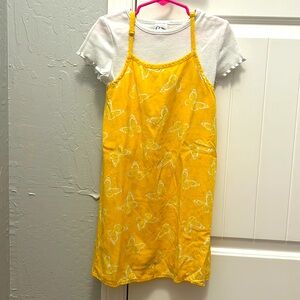 Yellow butterfly dress with white t shirt